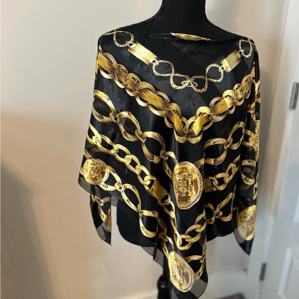Elegant Black and Gold‎ Chain over the head sheer top